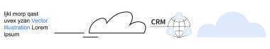 Bulut hesaplama, veri entegrasyonu, CRM ağı, küresel bağlantılar, dijital işbirliği, teknoloji yeniliği. CRM ve küresel ağa bağlı basitleştirilmiş bulut simgesi. Bulut hesaplama ve veri
