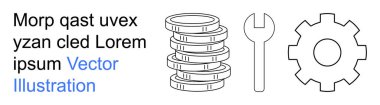 Finansal hizmetler, mekanik araçlar, mühendislik kavramları, iş çözümleri, teknoloji entegrasyonu, sistem optimizasyonu. Basit siyah çizgiler halinde bozuk para, anahtar ve teçhizat yığını. Finans