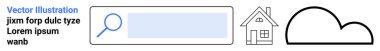 Çevrimiçi arama, veri depolama, bulut hesaplama, ev arayüzü, dijital navigasyon, bilgi alma. Büyüteçle, evle ve bulutla kaplı arama çubuğu. Dijital navigasyon ve çevrimiçi