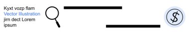Finansal analiz, dolandırıcılık tespit, araştırma araçları, para arama, ekonomik çalışma, çevrimiçi işlemler. Büyüteç ve çizgilerle bağlanmış bir dolar işareti. Finansal analiz ve dolandırıcılık