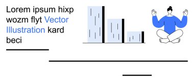 İş stratejisi, işyeri farkındalığı, verimlilik, veri analizi, stres yönetimi, rahatlama. Çubuk grafik ve meditasyon figürü. İş stratejisi ve işyeri farkındalık kavramı