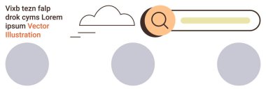 Web tasarımı, veri araması, SEO, çevrimiçi tarama, içerik keşfi, kullanıcı arayüzü ögeleri. Büyüteç, bulut simgesi ve soyut daireleri olan bir arama çubuğu. Web tasarımı ve veri araması