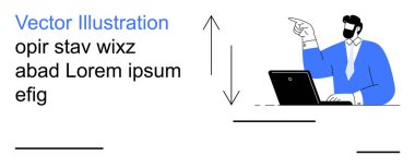 İş büyümesi, liderlik, takım iletişimi, strateji planlaması, kurumsal eğitim, işyeri yönetimi. Bir profesyonel elinde ok sembolü olan bir dizüstü bilgisayarın yakınını işaret ediyor. İş büyümesi