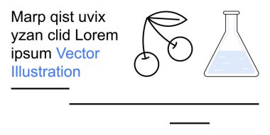 Beslenme, fen eğitimi, araştırma, deney, sağlıklı beslenme, kimyasal analiz. Laboratuvar deney şişesinin yanına kiraz çizimi. Gıda ve Bilim Eğitim Konsepti
