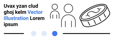 Takım çalışmasını ve ekonomik temaları sembolize eden büyük bir madeni paranın yanında iki soyut insan figürü. Finans, işbirliği, yatırım, teknoloji, iş, girişimler için ideal, basit iniş sayfası