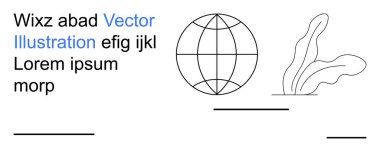 Global, sürdürülebilirlik, web tasarımı, dijital arayüzler, çevresel farkındalık, bilgi grafikleri. Yapraklı bitki ve yer tutucu metni olan dünya. Küresel temalar ve sürdürülebilirlik kavramı