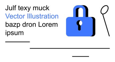 Dijital güvenlik, veri koruması, şifreler, şifreli iletişim, kimlik koruması, gizlilik çözümleri. Mavi asma kilit ve soyut metin düzeni. Dijital güvenlik ve veri koruma kavramı