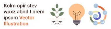 Sürdürülebilirlik, yaratıcılık, iş akışı, yenilenebilir enerji, takım çalışması, ekolojik büyüme. Bir bitki, ampul ve dairesel diyagram. Büyüme ve fikir görselleri yoluyla sürdürülebilirlik ve yaratıcılık