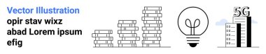 Eğitim, yenilik, teknoloji, iletişim, ilerleme, dijital bağlantı. Yığınlanmış kitaplar, ampul ve 5G kule grafikleri. İlerleme ve iletişimin temelinde eğitim ve yenilik