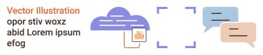 Bulut hesaplama, veri depolama, çevrimiçi işbirliği, dijital iletişim, teknolojik yenilik, yaratıcı içerik. Dijital dosyası olan bir bulut simgesi, konuşma baloncukları. Bulut hesaplama