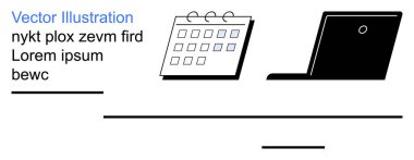 Zaman yönetimi, teknoloji, ofis işi, verimlilik, planlama, dijital iletişim. Takvim ve dizüstü bilgisayar yan yana. Zaman yönetimi ve teknoloji kavramı