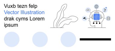 Yapay zeka, teknoloji, yenilik, bağlantı, sinirsel ağlar, iletişim. Devre çipi ve bağlı ikonlar olan bir insan kafası tasviri. Yapay zeka