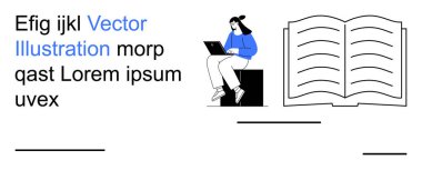 Eğitim, verimlilik, çevrimiçi öğrenme, okuma, dijital araçlar, grafik tasarımı. Açık bir kitabın yanında dizüstü bilgisayarı olan bir kadın. Eğitim ve verimlilik etkili.
