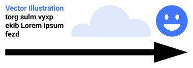 Yön, pozitiflik, ilerleme, iletişim, basitlik, hedef başarı. Siyah ok gülümseyen mavi yüzü işaret ediyor. Arka planda bulut. Yön ve pozitiflik kavramı