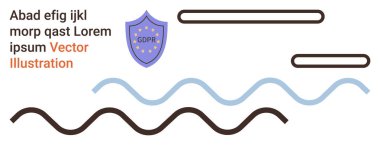 Veri koruması, kişisel mahremiyet, GDPR yasaları, siber güvenlik, uyum, dijital güvenlik. Kalkan, dalga çizgileri ve metin ile GDPR etiketli. GDPR yasaları ve kişisel gizlilik koruma kavramları