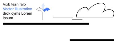 Yön bulma, ulaşım planlaması, yol bulma, seyahat rotaları, modern tasarım, soyut kavramlar. Okları ve bulut çizgileri olan stilize bir yol. Yön bulma ve ulaşım