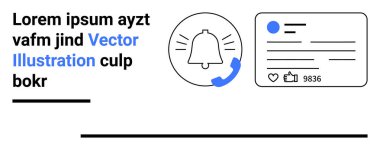 Bildirim sistemleri, sosyal medya bağlantısı, dijital uyarılar, iletişim, kullanıcı etkileşimi, çevrimiçi platformlar. Telefon ahizesi olan bir çan simgesi ve ikonlu bir sosyal paylaşım ekranı. Bildirim