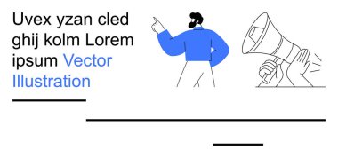 İş iletişimi, pazarlama, reklam, duyurular, dijital medya, takım çalışması. Megafonla el kol hareketi yapan biri. İş iletişimi ve pazarlama kavramı