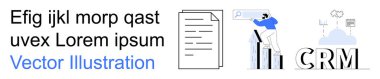 Veri analizi, iş araçları, CRM sistemleri, belge organizasyonu, bulut depolama, stratejik planlama. Dosyaların ve belgelerin yanında CRM ve bulut içeren verileri analiz eden bir kişi. Veri analizi
