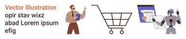 Çevrimiçi alışveriş, otomasyon, e-ticaret, dijital ödemeler, yapay zeka araçları, perakende yönetimi. Pano sahibi, fatura arayüzü olan alışveriş arabası robotu. E-ticaret ve otomasyon kavramı