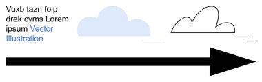 Yön, yön bulma, kavramlar, hız, ilerleme, asgari tasarım. İki bulut simgesi ve sağ tarafı gösteren koyu siyah bir ok. Yönlendirme ve ilerleme temiz, soyut bir şekilde vurgulandı