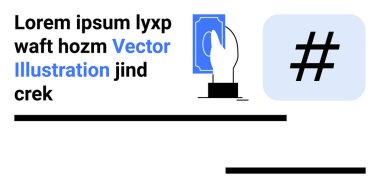 Bir üst veri etiketi ve yer tutucu metin bloklarının yanında bir kart sunuyor. Markalaşma, ödeme, sosyal medya, pazarlama, hashtag, web tasarımı, basit iniş sayfası için ideal