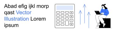 İş yönetimi, teknoloji, eğitim, veri analizi, finans ve verimlilik. Hesap makinesi simgesi, dizüstü bilgisayar ve yukarı doğru ok kullanan kişi. İş yönetimi ve teknoloji