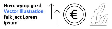 Finans, ekonomik büyüme, yatırım, döviz kuru, iş geliştirme, minimalist tasarım. Yukarı doğru oklu ve soyut şekilli Avro sembolü. Finans ve ekonomik büyüme görselleştirmesi