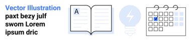Eğitim, öğrenme araçları, zaman yönetimi, yaratıcılık, bilgi paylaşımı ve programlama. Açık kitap, ampul ve minimalist tarzda takvim simgeleri. Eğitim ve zaman yönetimi kavramları