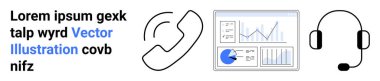Kulaklık, telefon ahizesi ve analitik gösterge paneli. Müşteri hizmetleri, teknik destek, analitik, veri izleme, telekomünikasyon, iş çözümleri için ideal basit iniş sayfası