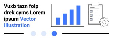 Büyümeyi, kontrol işaretli listeyi ve iş akışı gelişimini sembolize eden dişli takımını gösteren bar çizelgesi. İş, analitik, proje planlaması, raporlar, verimlilik ve basit pazarlama için ideal