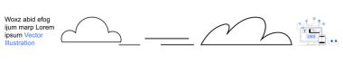 Bulut bilgisayarı, veri transferi, teknoloji kavramları, dijital bağlantılar, iş çözümleri, minimum tasarım. Dijital diyagramla noktalı bir çizgiyle birbirine bağlı iki bulutun minimalist görüntüsü. Bulut