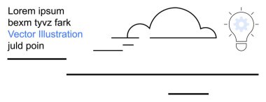 Yaratıcılık, yenilik, beyin fırtınası, bulut hesaplama, teknoloji, hayal gücü. Bulut ve parlayan ampulün minimalist çizgisi. Yenilik ve yaratıcılık kavramı basitçe