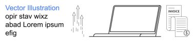 İş finansmanı, muhasebe, dijital araçlar, online bankacılık, büyüme analizi, uzaktan çalışma. Laptop, fatura belgesi ve yukarı doğru oklar. İş finans ve muhasebe