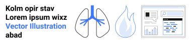 Medicine, health concepts, respiratory care, data visualization, fire safety, analytics. Lungs diagram, flame icon and data dashboard. Medicine and health concepts intertwined with analytics