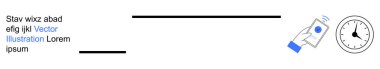 Zaman yönetimi, iş verimliliği, bilgilendirmeler, programlama, verimlilik, dijital iletişim. Bir saat simgesinin yanında akıllı telefonu tutan bir el. Zaman yönetimi ve çalışma verimliliği kavramı