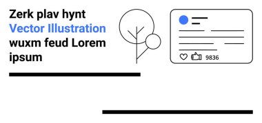 Sosyal medya, teknoloji, kullanıcı arayüzü, içerik paylaşımı, çevrimiçi profiller, dijital iletişim. Metrik, metin elemanları ve ağaç simgesinin bulunduğu bir profil kartı. Sosyal medya