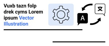 Konuşma baloncuklarına bağlı mavi arkaplan ve dil çevirisini gösteren oklar olan vites simgesi. Yerelleştirme, teknoloji, küreselleşme, otomasyon, iletişim, yapay zeka araçları için ideal
