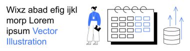 İş organizasyonu, veri yönetimi, programlama, takım işbirliği, iş akışı verimliliği, haftalık planlama. Bir kişi takvim ve veritabanı simgelerinin yanında duruyor. İş örgütü ve veriler