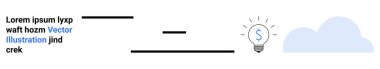 Bulut hesaplama, yenilik, finans, teknoloji, veri depolama, dijital çözümler. Asgari bulut grafiğine yerleştirilmiş dolar sembollü bir ampul. Bulut hesaplama ve yenilik kavramı