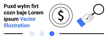 Yanında yazı ve minimalist şekillerle dolar bozukluğunu inceleyen büyüteçle. Finans, araştırma, analiz, iş, ekonomi, pazarlama, basit iniş sayfası için ideal