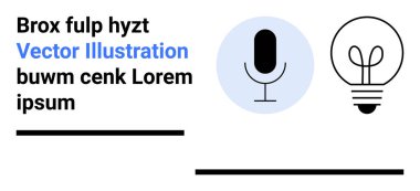 Yaratıcılık, yenilik, iletişim, beyin fırtınası, medya, teknoloji. Minimalist tasarım bir mikrofon ve ampul gösteriyor. Medya iletişimi için yaratıcılık ve yenilik kavramı