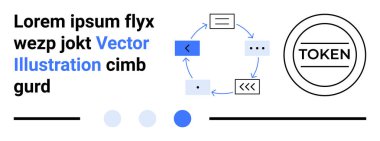 Oklarla dairesel süreç akışı, kalın daire şeklinde sembol, metin elemanları, vurgulanmış düğme ve temiz UI düzeni. Engelleme zinciri, simgeleme, iş akışı planlaması, UIUX tasarım minimalizmi için ideal
