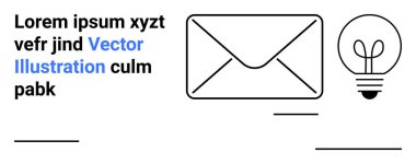 İletişim, yaratıcılık, ilham, mesajlaşma, iş stratejisi, fikir paylaşımı. Beyaz arka planda bir zarf ve ampul ana hatları simgeleri. Görsel olarak iletişim ve yaratıcılık