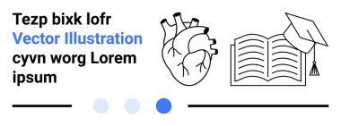 Kalp anatomisi skeci ve açık bir kitap. Mezuniyet şapkası, öğrenmeyi ve sağlığı sembolize ediyor. Eğitim, sağlık, biyoloji, yaşam tarzı, yenilik, bilgi bilimi için ideal. Basit iniş sayfası