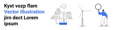 Şehir manzarası rüzgar enerjisi, su korunumu ve çevresel farkındalık yoluyla sürdürülebilirliği entegre ediyor. Enerji, çevre, yenilik, eğitim, teknoloji, ekoloji için ideal