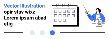 Vurgulanmış günleri olan takvim, rapora işaret eden kişi, görev planlama ve takım çalışmasını vurguluyor. Zamanlama, zaman yönetimi, üretkenlik, eğitim, strateji, iş iletişimi için ideal