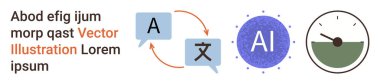Dil çevirisi, yapay zeka araçları, veri görselleştirme, eğitim teknolojisi, otomasyon ve iletişim. Konuşma baloncukları, yapay zeka sembolü veri göstergesi çizimi. Dil çevirisi ve yapay zeka araçları kavramı