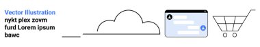 E-ticaret, bulut teknolojisi, çevrimiçi güvenlik, dijital işlemler, müşteri girişi, alışveriş. Bulut, giriş formu ve alışveriş arabası olan minimalist tasarım. E-ticaret ve bulut teknolojisi kavramı