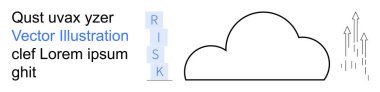 Bulut teknolojisi, risk yönetimi, veri görselleştirme, iş stratejisi, yenilik, büyüme. Yazım riski ve yukarı doğru okları olan bir bulut simgesi. Bulut teknolojisi ve risk yönetimi